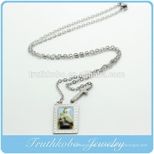 TKB-P0008 Hohe Qualität Religiöse Schmuck Katholischen Silber Kreuz Jungfrau Maria Charme Mit Epoxy Edelstahl Kette Halskette